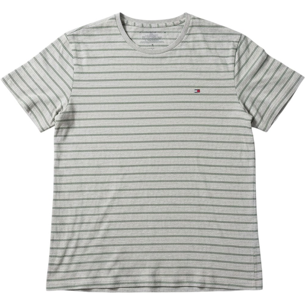 Tommy Hilfiger Striped T-Shirt Mens Large Gray Green Good Short Sleeve Crew Neck